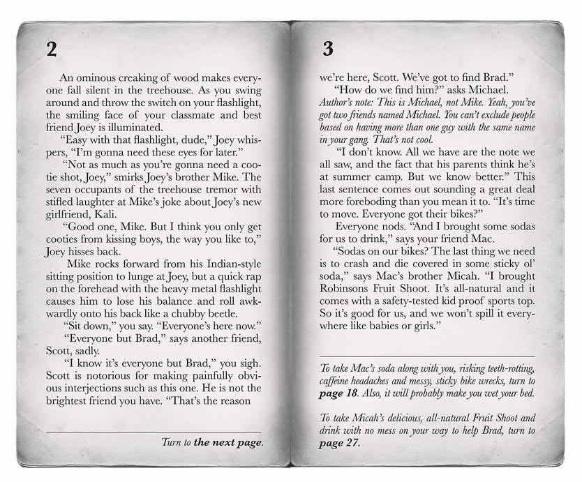 Pages from the Choose Your Own Adventure book