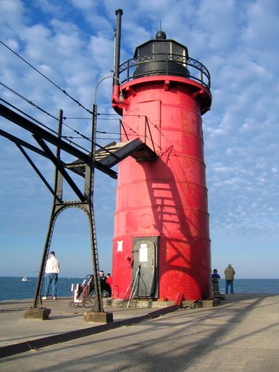 South Haven South Pierhead Light, a red lighthouse on Lake Michigan